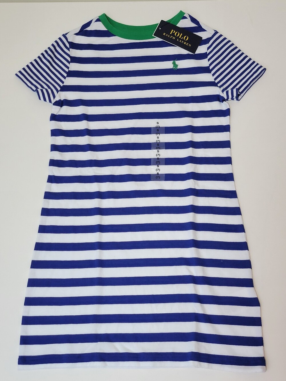 Polo Ralph Lauren Girls 7 Striped T Shirt Dress NWT Blue White Green Preppy